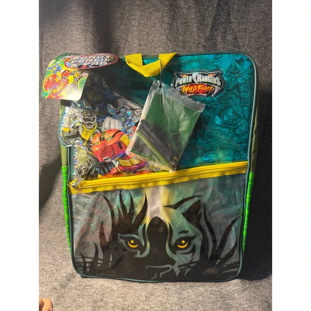 Vintage 2002 Power Rangers Wild Force Backpack Teal Green Holographic New W/Tags